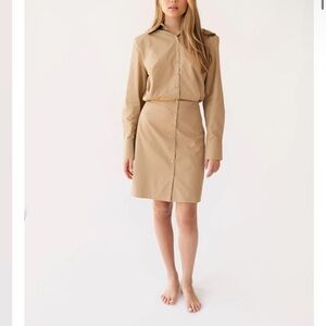 Button-Front Tan Shirt Dress